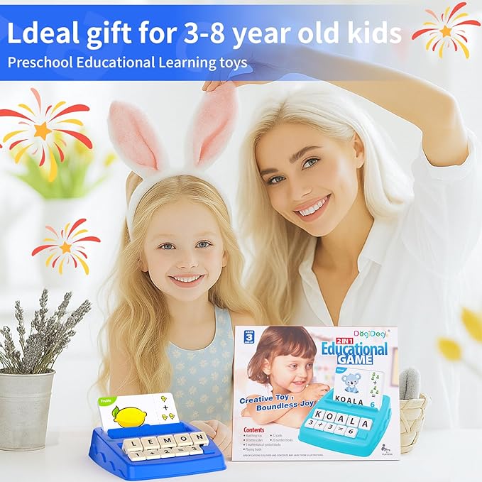 Educational Toys for Kids Ages 3-8, Matching Letter Spelling Math Game ABC Learning, Birthday Party Gifts Preschool& Kindergarten Kids for 3 4 5 6 7 8 Year Olds Boys and Girls Navy Blue