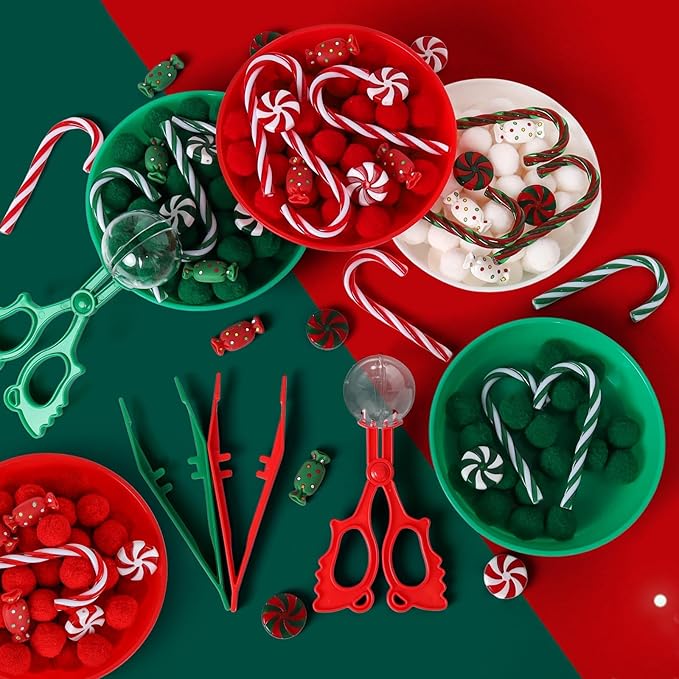 136 Pcs Christmas Sensory Bin Items Candy Cane Counting Sorting Sensory Bin Filler Fine Motor Toys Candy Cane Counts for Kids Xmas Counting Toys for Preschool Education Activities