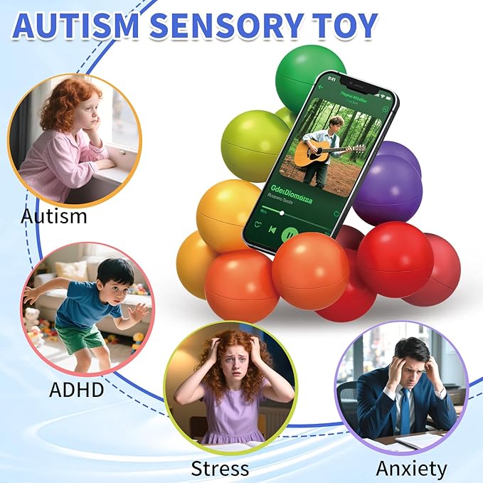 Autism Sensory Toys for Autistic Children, 2 Pack Fidget Toys for Kids Adults, Autistic ADHD Rainbow Ball Stress Toy, Stocking Stuffers Airplane Car Travel Essentials Calm Down Toddler Activities Toy