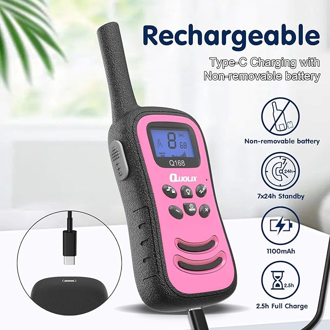 Walkie Talkies for Kids, Toys for Age 5-13 Girls LED Flashlight, VOX, Rechargeable, Easy to Use Kids Walkie Talkies, Christmas Birthday Gifts Indoor and Outdoor Toys (1Red1Purple)