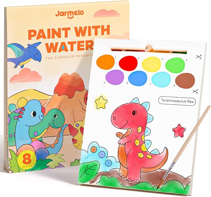 Paint with Water Books for Toddlers, Mess Free Watercolor Painting Activity for Kids Ages 1-3, 2-4, 4-6, Art Craft Coloring Gift with Brush, Airplane Travel Activities for Toddlers, Dinosaurs