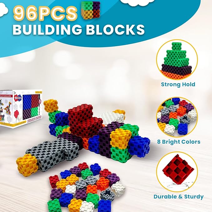 Building Blocks - 96 PCS STEM Educational Building Blocks for Toddlers & Kids Ages 3 to 9+ | Creative & Fun Building Toys for Boys and Girls - Ideal Christmas or Birthday Gift