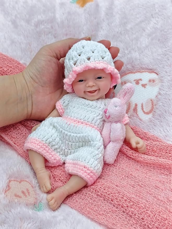 7" Cute Reborn Baby Dolls Girl, Full Silicone Baby Dolls, Realistic Soft Silicone Newborn Baby Doll, Real Full Body Silicone Reborn Baby Dolls with Feeding Accessories&Gift Box