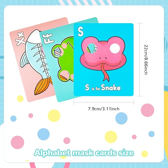 26 PCS Alphabet ABC Flash Cards with Animal Masks, Colorful Alphabet Mask Cards, Giant Letter ABC Animal Faces Flash Learning Flashcards, Interactive Education Games, Learn Letters