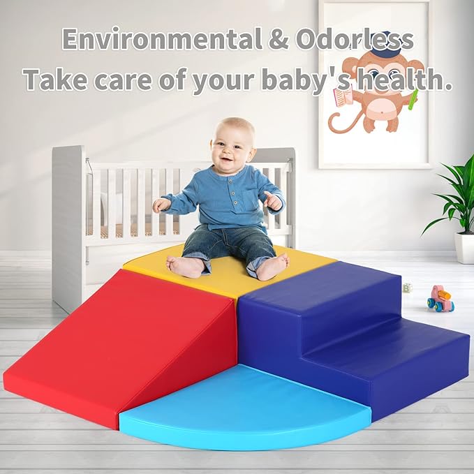 Kids Corner Climber 4-Piece Set - Soft Foam Climbing Toys for Toddlers 1-3, Indoor Baby Crawling & Sliding Play Set Kids Climbing Foam Blocks, Colourful