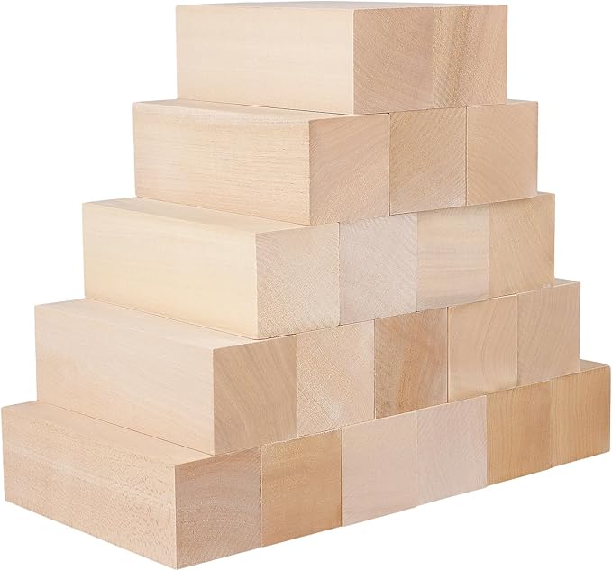 SINJEUN 20 PCS 6 x 2 x 2 Inch Basswood Carving Blocks, Natural Whittling Wood Blocks, Smooth Wooden Craft Blocks Ideal for Beginners and Artists