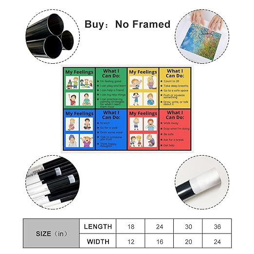 XIANF Self-Regulation, Zones of Self Regulation Calming Corner Poster EIdentifying Emotions, Autism ADHD Coping Strategies Canvas Poster for Elementary Middle School Classroom Unframe:16x24inch(40x60cm)