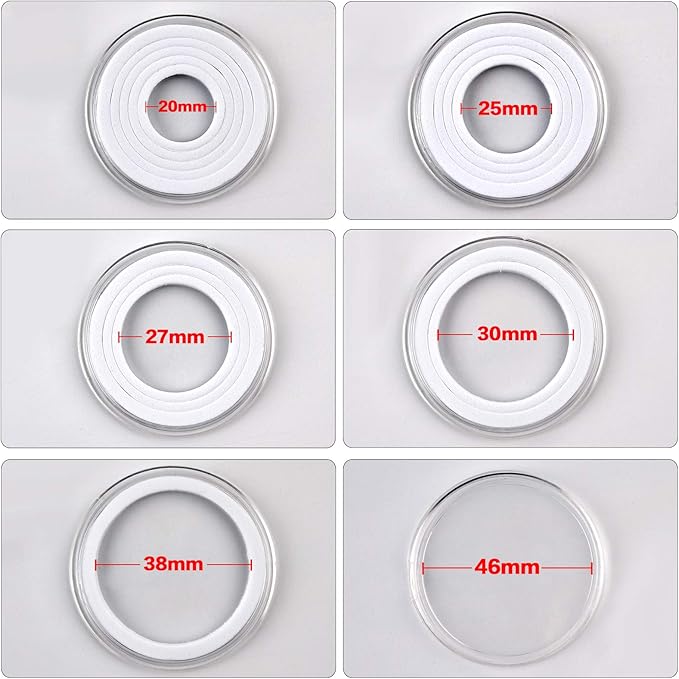 ALCYON 84 Pieces 46 mm Coin Capsules, with Foam Gasket and Plastic Storage Organizer Box, Coins Holder Collector Case for Coin Collection Supplies 6 Sizes (20/25/27/30/38/46mm) - Transparent