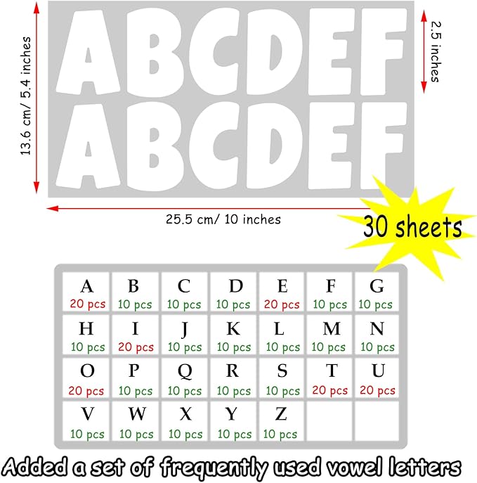 Bemeol 360 Pcs 30 Sheets Bulletin Board Letters 2.5 Inches Alphabet Stickers Self Adhesive Stick on Letters for Poster Board Classroom School Home Decor(White)