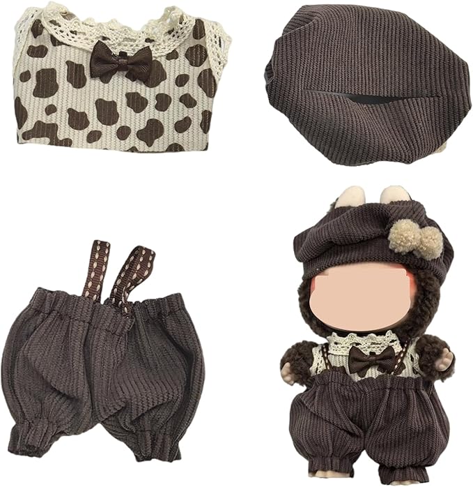 Clothes Set Compatible with 17cm Doll, Hat and Overalls Set for 15cm Doll Accessories Suit, Cute Clothe for Dress up Unique Style (RC12)