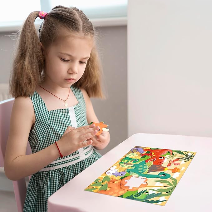 QUOKKA Puzzles for Kids Ages 3-5 - 30 Pieces Puzzles for Toddlers 2-4 - Dinosaurs Learning Jigsaw Puzzles for Kids 4-6 Years Old - Educational Toys for Boy and Girl