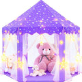 EVOIONOS Purple Princess Tent for Girls, Kids Play Tent with Large Star Lights, Castle Playhouse for Children Indoor Outdoor Games, 55 x 53 inches