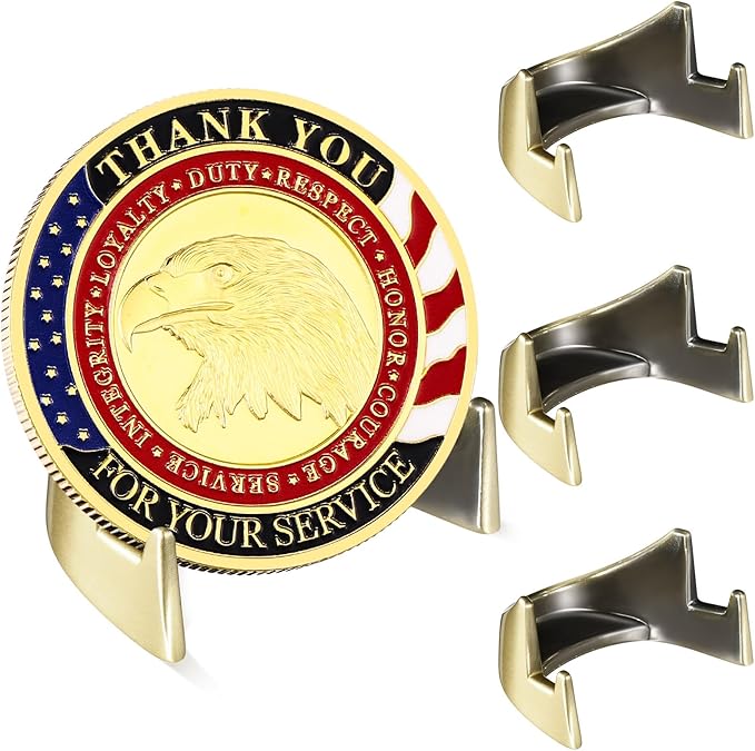 4 Pcs 1.69 Inch Metal Challenge Coin Display Stand Military Coin Holder Medallion Token Holder for Veterans Collectors Fits 2 Inches and up Coins Pocket Watches Medals (Bronze)