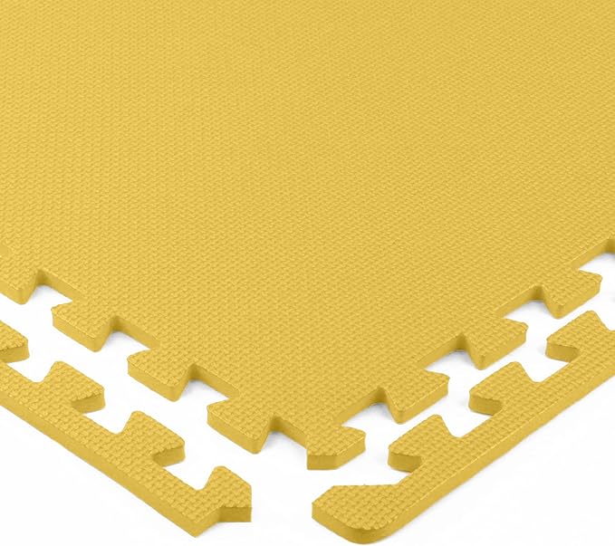 FlooringInc's 1/2" Soft Non-Toxic Baby Play Mat, Toddler Playmat, Colorful Puzzle PlayMat, Floor Mats for Kids & Babies, EVA Foam Interlocking Tiles for Nursery & Playroom | Yellow, 4 Tiles, 16 Sq/Ft