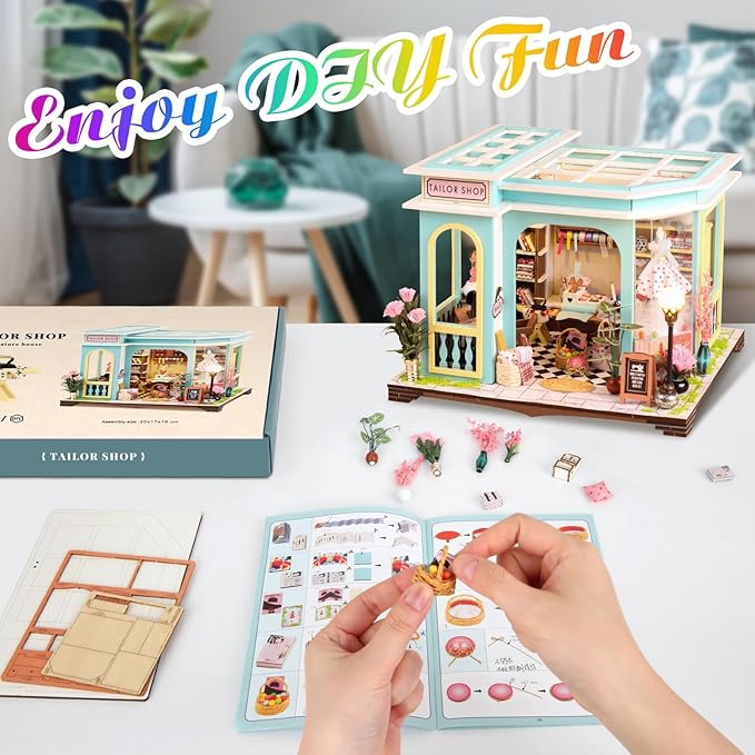 DIY Miniature House Kit,Tiny House Pet Shop with Furniture & LED,DIY Dollhouse Miniature Kit for Adults Teen,Mini House Building kit,3D Wooden Craft Mini Model Kit,Birthday Gifts Home Decor