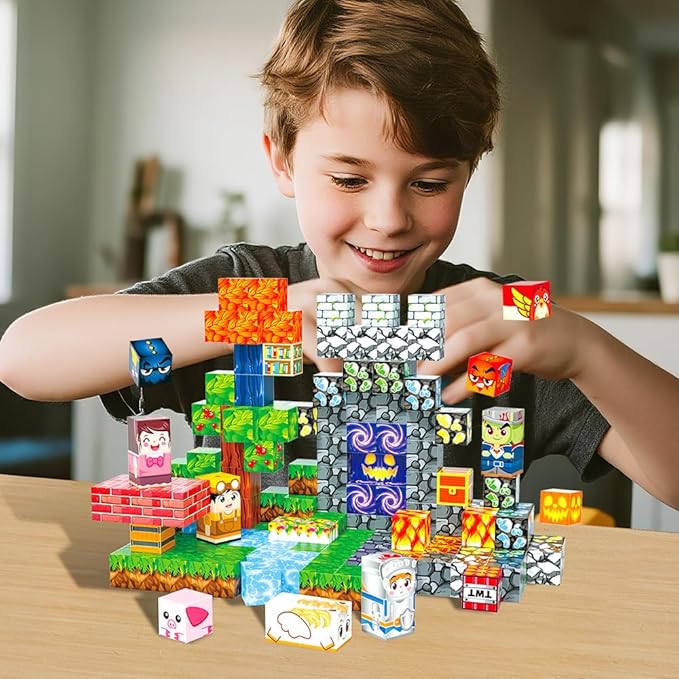 150Pcs Sky City Magnetic Building Blocks Set, Kids Sensory Toy for Toddlers STEM Learning, Stacking Magnets for Kids，0.8" Large Size