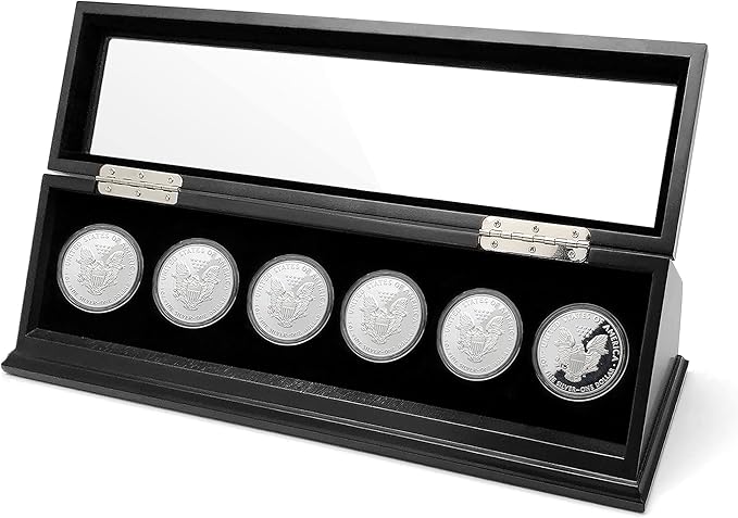 Challenge Coin Display Case 1.5-1.75 Inch 38-44.5 mm Coin Holder 1 Slot (Black, 6 Slots)