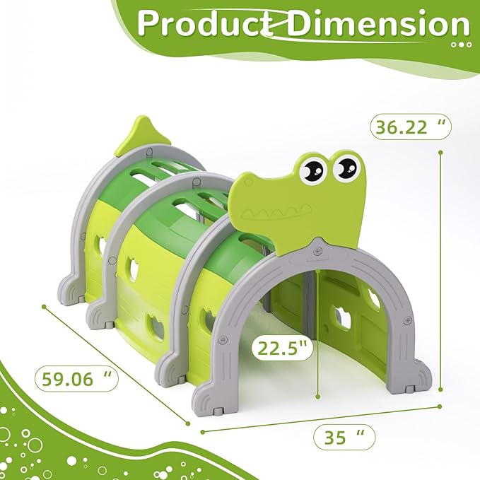 Glaf Tunnel Toys for Toddlers Climb and Crawl Baby Tunnels Play Tunnel for Kids 3-6 Years Old Indoor & Outdoor Toddler Play Equipment for Daycare, Preschool, Playground (Green, 3 Section)
