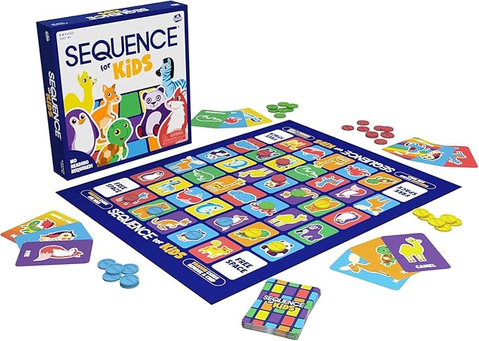SEQUENCE for Kids -- The 'No Reading Required' Strategy Game by Jax and Goliath, Multi Color, 11 inches (2-4 players) (Packaging May Vary)