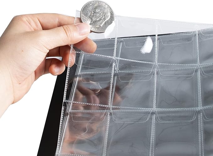 Uncle Paul 200 Pockets Coin Albums - 43x42 mm/1.7x1.6 inch Pocket Black Coin Book 10 Pages Coin Collection Holder Letter Size Coin Storage Book CS0220BK