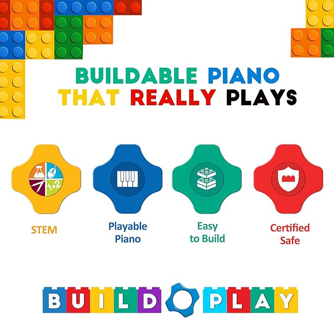 STEM Piano Music Building Block Set with Light & Sound, Real Playable Building Toys for Kids Ages 6+, Birthday Gift & Room Décor, DIY Creative Toys for Kids & Adults