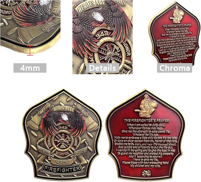 Firefighter Challenge Coin – Military Challenge Coin – Firefighter Coins Prayer Challenge Coins – Thin Red Line – Commemorative Firemen Souvenir Gift –Thank You for Your Service