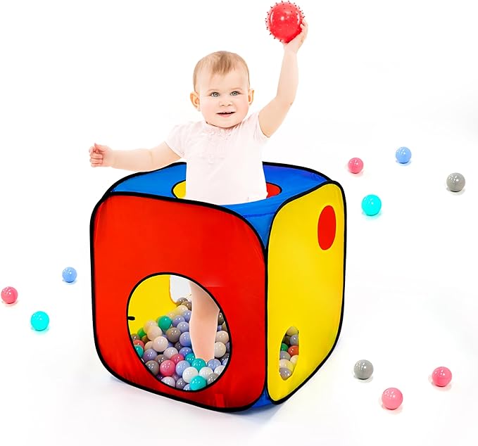 3 in 1 Pop Up Kids Play Tent with Tunnel and Ball Pit for Kids, Boys, Girls, Babies and Toddlers, Indoor/Outdoor Playhouse, Red&Yellow&Blue