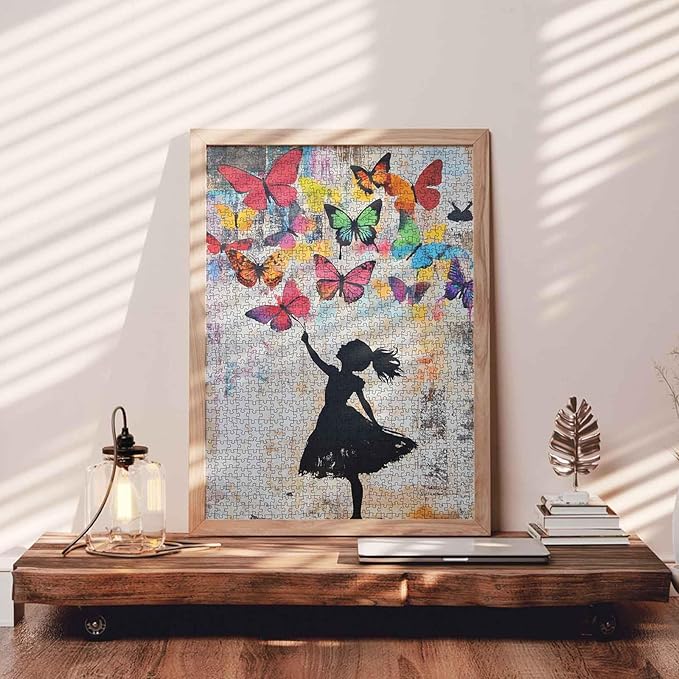 Tucocoo Banksy Girl 1000 Piece Puzzle, Butterfly Street Art Jigsaw Puzzles for Adults DIY Crafts Puzzles for Home Decoration Gifts, Educational 1000 Pieces Puzzles Family Challenging for Game Nights