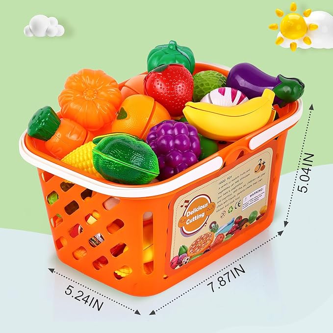 92PCS Play Food Set for Kids, Pretend Play Toys for Play Kitchen & Toddlers Learning, Food Toys with Cutting Fruits & Vegetables, Fake Food Gift Kitchen Playset for Kids Ages 3+