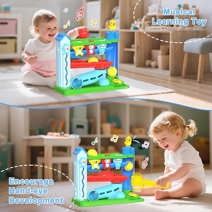 Hammer Montessori Toddler Toys, Interactive Musical Toy for 1-2 Year Old Boys & Girls,STEM Educational Toy with English & Spanish, for Ages 6-9,9-12,12-18,18-24+ Months