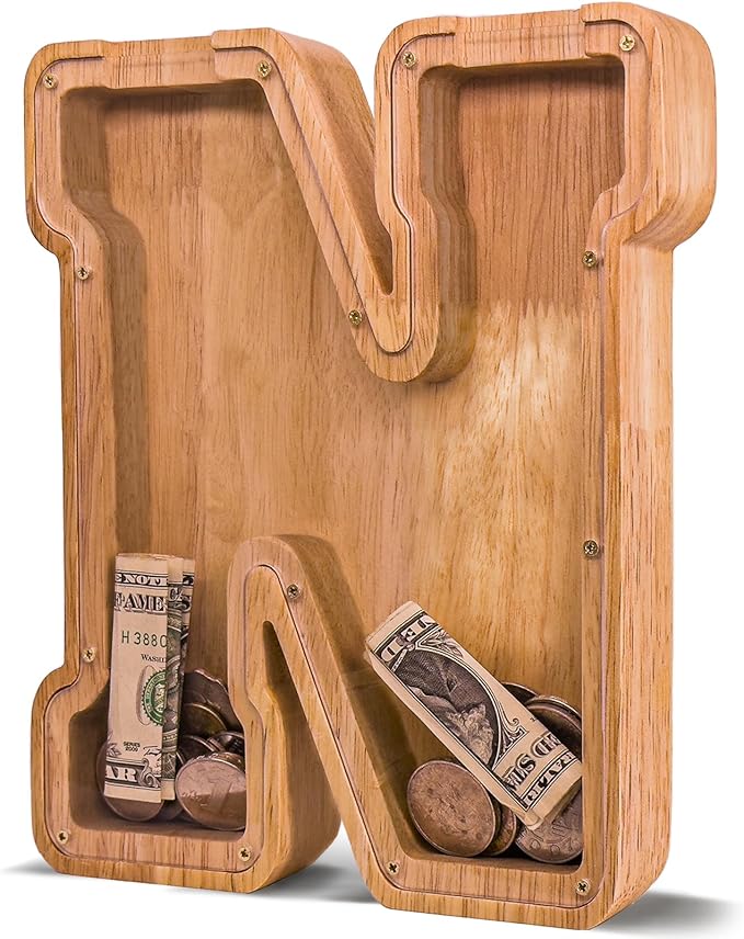 Wooden Letter Piggy Bank for Kids Larger Letter Piggy Bank for Boys and Girls Personalized Piggy Bank Initial Coin Bank Wood Kids Money Bank for Birthday and Festival