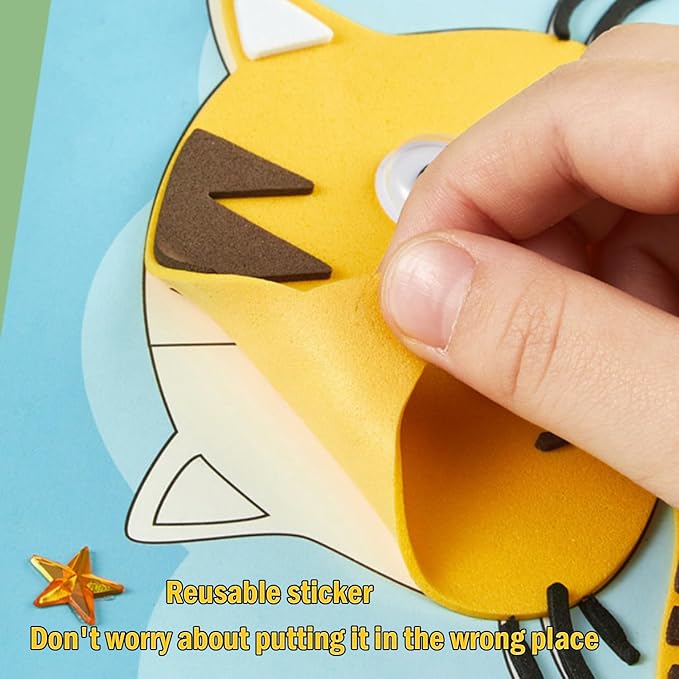 3D EVA Foam Stickers for Toddlers 12PCS Sticky Foam DIY Craft Preschool Art Class Drawing Sticker Puzzle Art Kit for Kids Boys Girls (Land Animals)