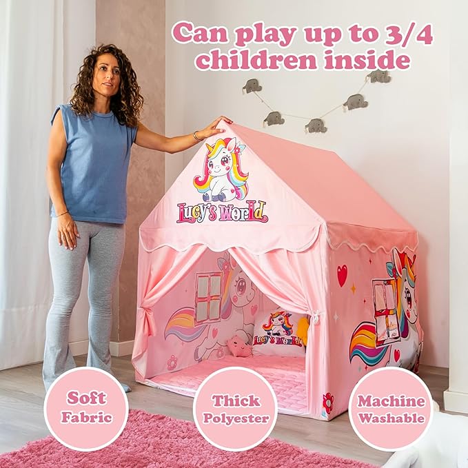 Tent for Kids Indoor Tent for Girls for Inside Casitas para Niñas para Jugar Playhouse for Toddler Castle Playhouse with Star Lights Girls Princess Castle