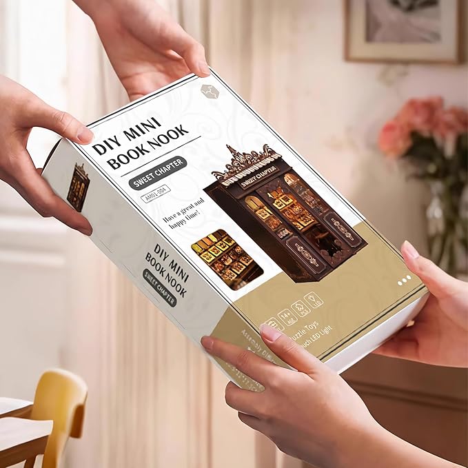 DIY Miniature House Kit, Mini House Building Kit, DIY Book Nook Kit, Tiny Model House for Adults to Build, Beginner 3D Wooden Book Nook, for Family Friends (Sweet Chapter)