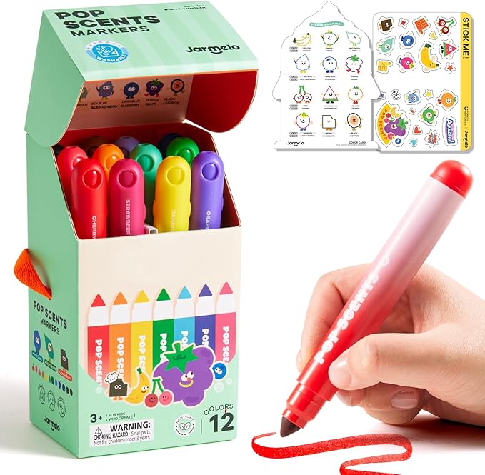 Jar Melo Scented Washable Markers for Kids Ages 4-8, Coloring Markers for Toddlers 2-4, Safe and Non-toxic Water-Based Paint Drawing Kit with Storage Case, School Art Supplies, 12 Colors