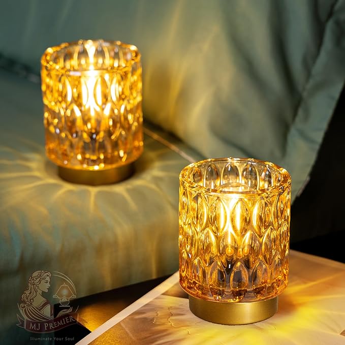 Battery Operated Table Lamps Timer, Mini Crystal Lamp for Area No Plug, Cordless Lamp with LED Bulb for Power Outage, Decorative Lamps for Tabletop/Corner/Entryway/Stairway/Bathroom/Fireplace (Amber)