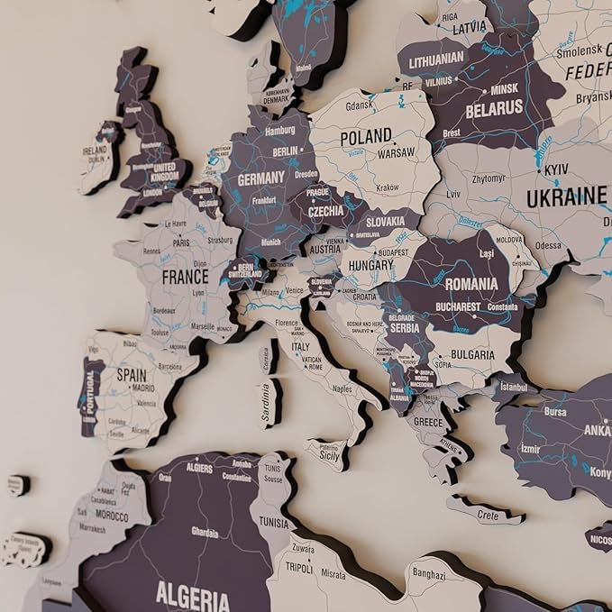 Colorfull Worlds 3D Wooden World Map Wall Art - Premium Multicolored World Travel Map for Wall Decor with Push Pins- Ideal Housewarming Gift & Travel Tracker (Medium, Nimbus)
