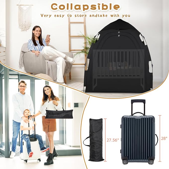 Pack N Play Blackout Cover Sleep Pod - Baby Sleep Tent 1-Click Set Up Portable, Crib Blackout Canopy Cover Block 95% Light Suitable for Babies and Toddlers