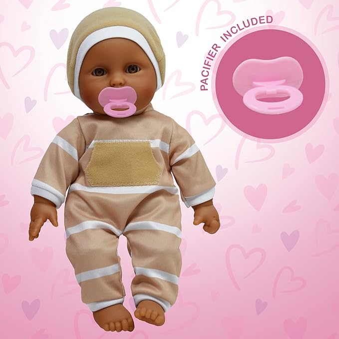 The New York Doll Collection 11 inch Soft Body Baby Doll in Gift Box - 11" Doll Toy for Kids, Boys, Girls and Toddlers - Baby Doll Pacifier Accessory Included (Beige Hispanic)