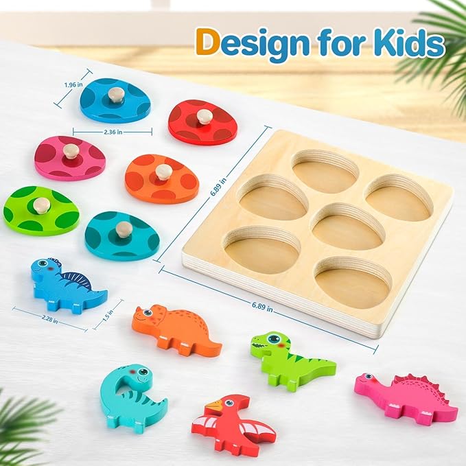 Montessori Toys for 1 Year Old Boys Girls Gifts: Wooden Shape Sorter & Color Match Baby Puzzles 12-18 Months - Dinosaur Matching Eggs Peg Puzzle for 1 2 Year Old Toddler Learning Activities