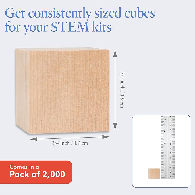 Wooden Blocks, 3/4 Inch Unfinished Wood Blocks for Crafts, Pack of 2000 Wooden Cubes, Plain Wooden Blocks for Baby Shower, Small Blank Wooden Blocks, STEM, Building, Birch Wood Cubes for Crafts