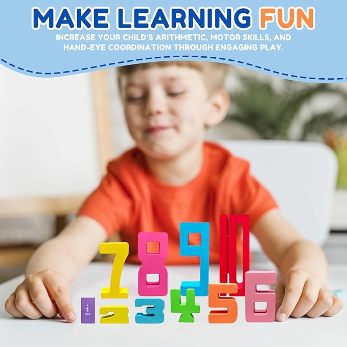 10Pcs Wooden Number Building Blocks, Montessori Number Blocks Math Learning Digital Building Blocks Digital Educational Counting Learning Toys for Parent-Child Interaction Skills Stocking Stuffers