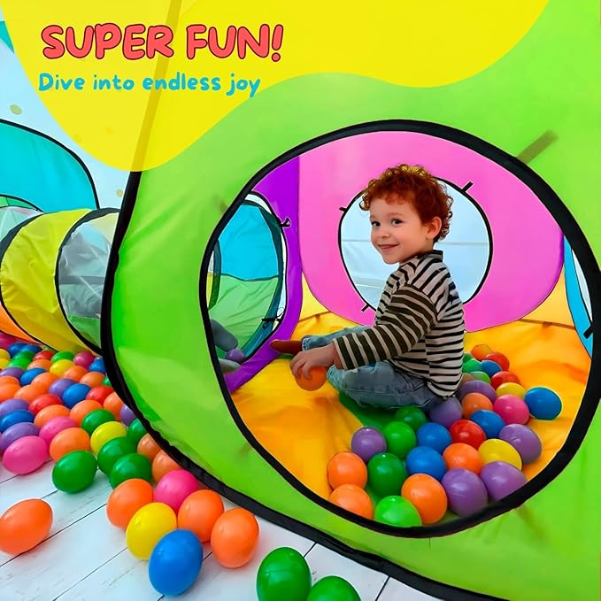 4pc Pop Up Children Play Tent : 2 Crawl Tunnel + 2 Tents : Kids Tents for Boys, Girls, Babies & Toddlers for Indoor & Outdoor : Large Children Playhouse Ball Pit