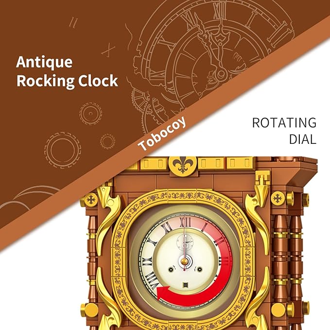 Vintage Swing Clock Building Blocks Set – 751 PCS Real Working Mechanical Clock with Alarm, Moving Pendulum & Rotating Dial, Retro Steampunk Decor Gift for Adults & Teens, Compatible with Lego Sets