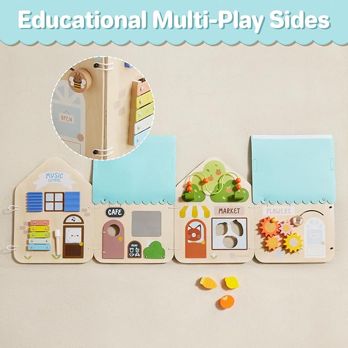Asweets Montessori Wooden Busy House - Busy Board Toy for Toddlers, Pre-School Education and Learning Sensory Game Toys, Large Gifts for Babys, Boys, Girls