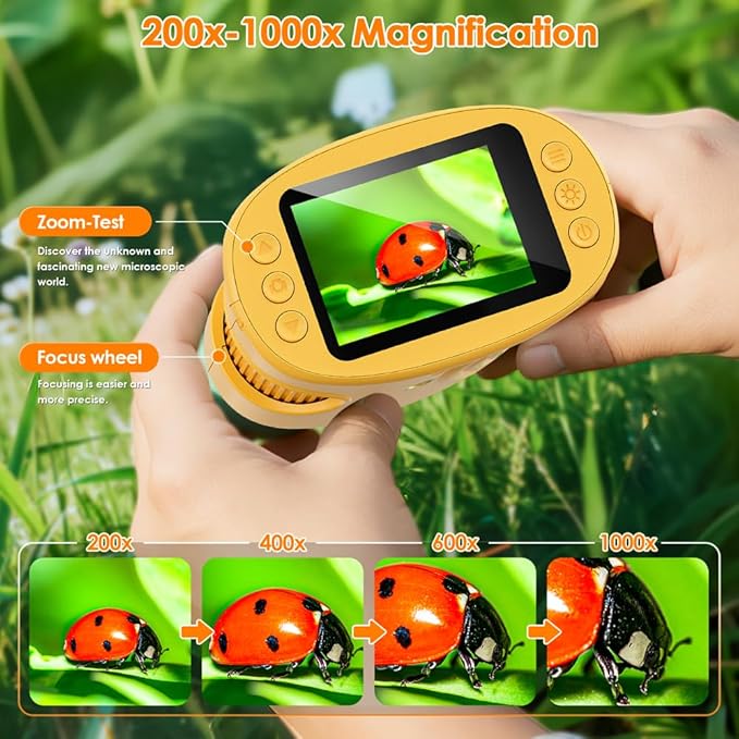 Handheld Microscope for Kids, Temodu 2.0" Screen Educational Science Kit, Rechargeable Mini Portable Digital Microscopes, 4X Zoom, can be Used as a Birthday, Ages 3+