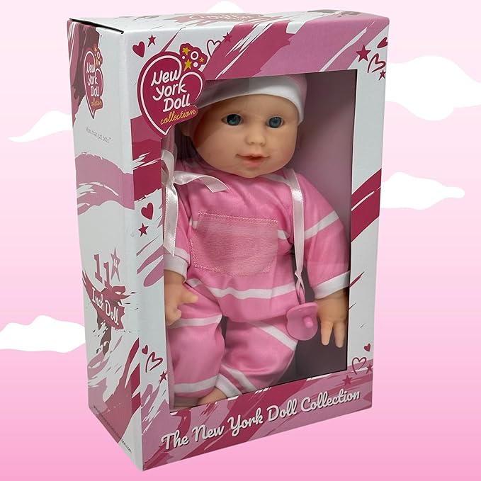 The New York Doll Collection 11 inch Soft Body Baby Doll in Gift Box - 11" Doll Toy for Kids, Boys, Girls and Toddlers - Baby Doll Pacifier Accessory Included