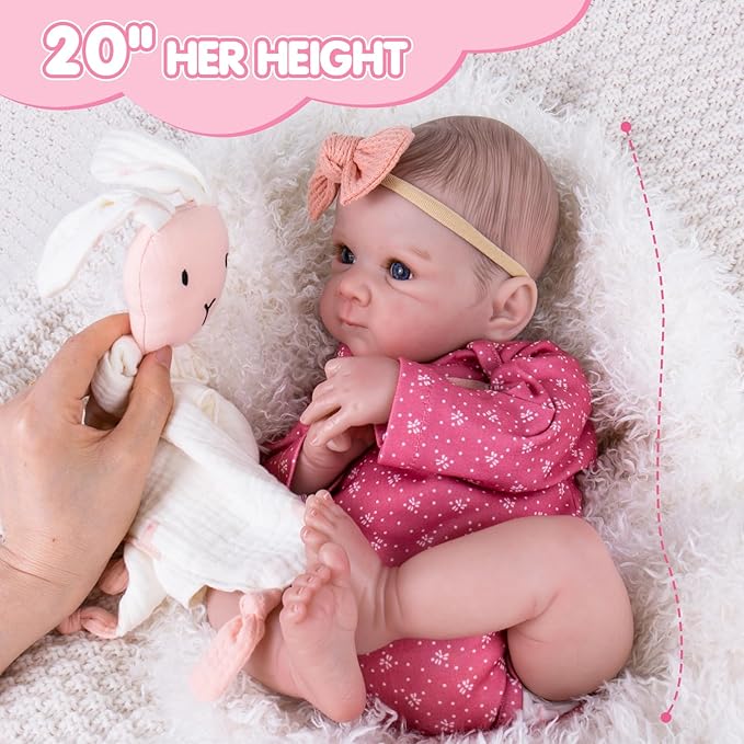 Aori Reborn Baby Dolls Girl - 20 Inch Realistic Newborn Lifelike Baby Doll with Hand-Painted Features & Weighted Cloth Body - Cuddle Companion Doll, Gift for Seniors, Collectors & Kids 3+