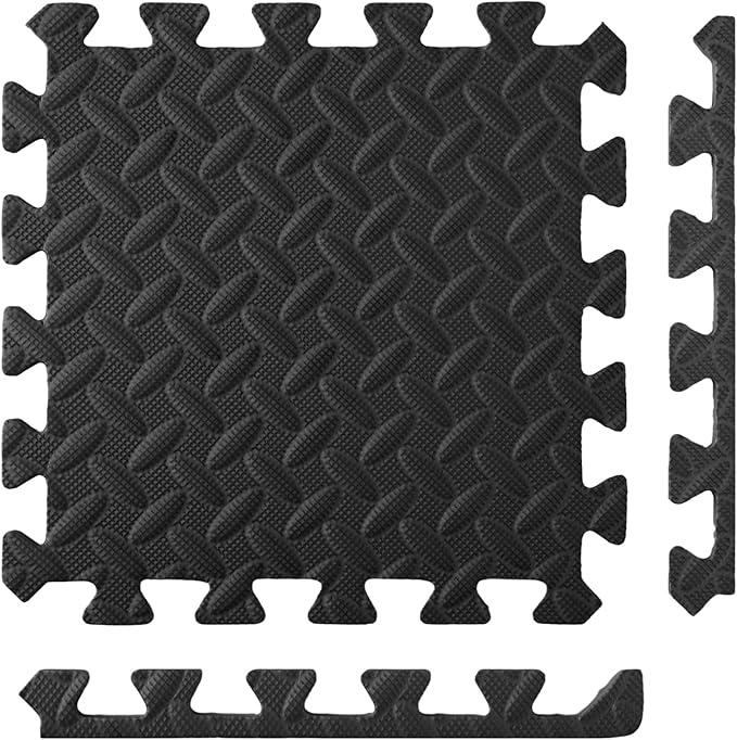 Shihanee 16 Pcs Foam Floor Baby Tiles 11.81 x 11.81 inches Foam Floor Mats Play Mats Bulk with Borders Interlocking for Kids Baby Playroom Nursery Gym（Black）