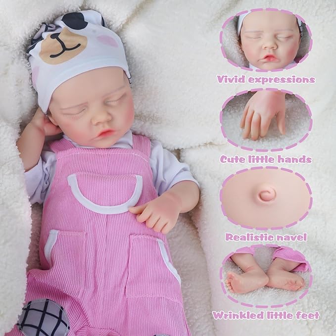 Reborn Baby Dolls Silicone Full Body 16.9in Weighted Real Life Closed-Eyes Girl Dolls Lifelike Newborn Baby Soft Body Flexible Limbs Not Vinyl